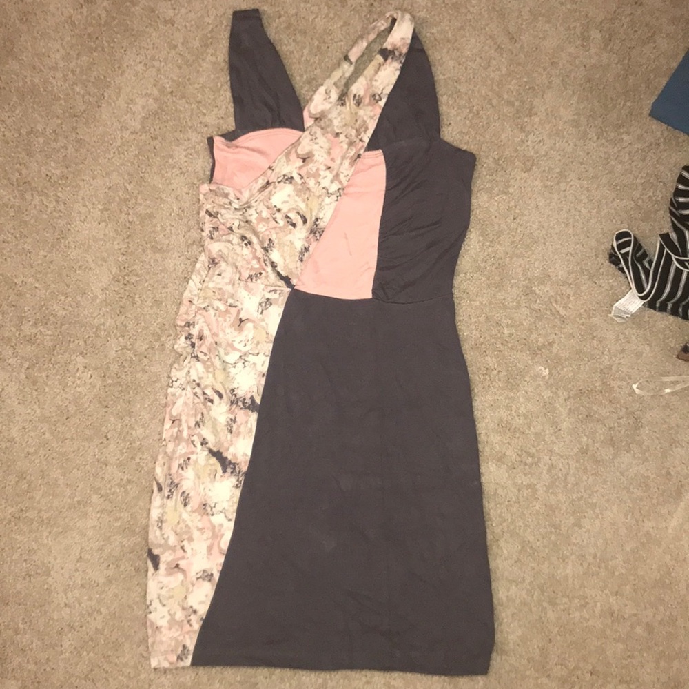 Vintage cross strap color block dress